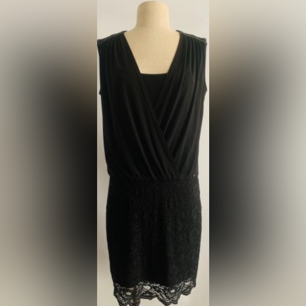 IKKS: Black Wrap Dress with Lace Detail